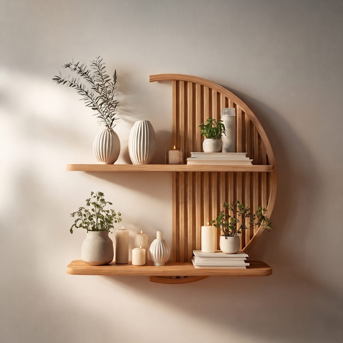 Minimalist Circle Round Floating Shelf, solid wood, built to order
