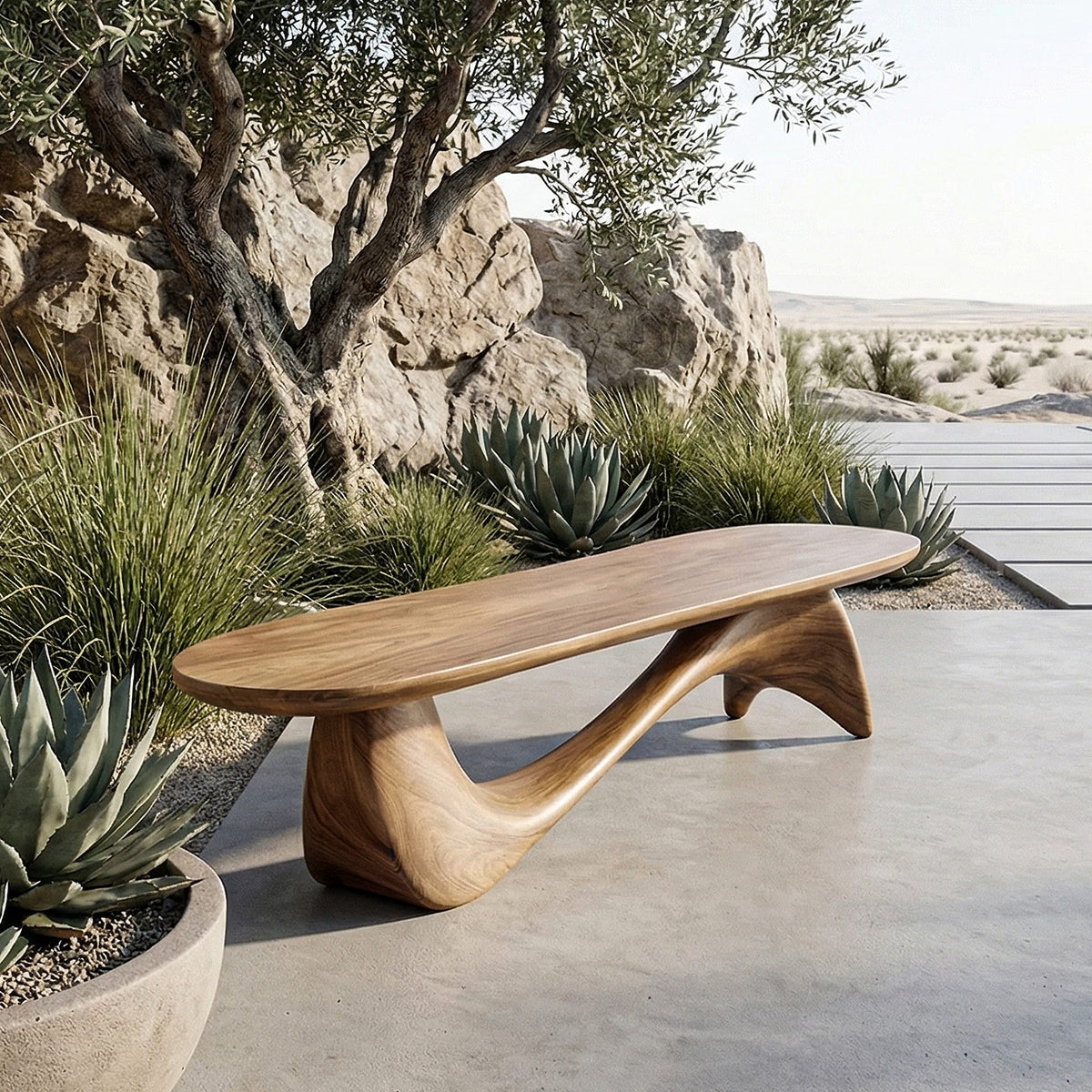 Organic Wave Bench Solid Elegant Flowing Curve Design Garden and Outdoor Space, solid wood, built to order