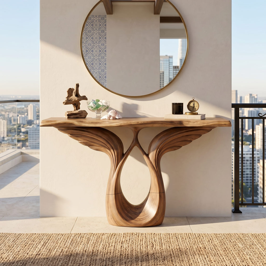 Winged Console Table Designer Residence, solid wood, built to order