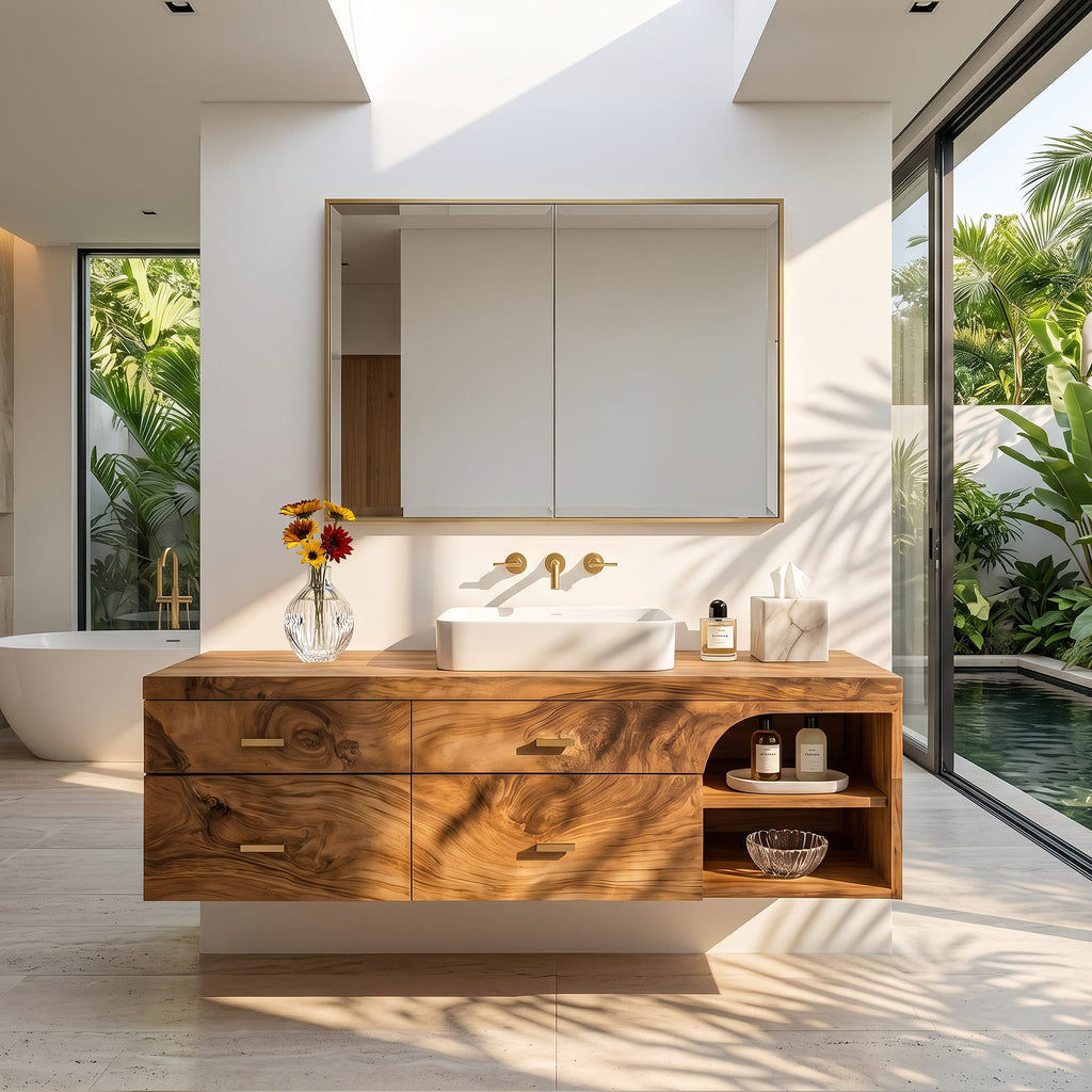 Farmhouse Bathroom Furniture with Floating Vanity, solid wood, built to order