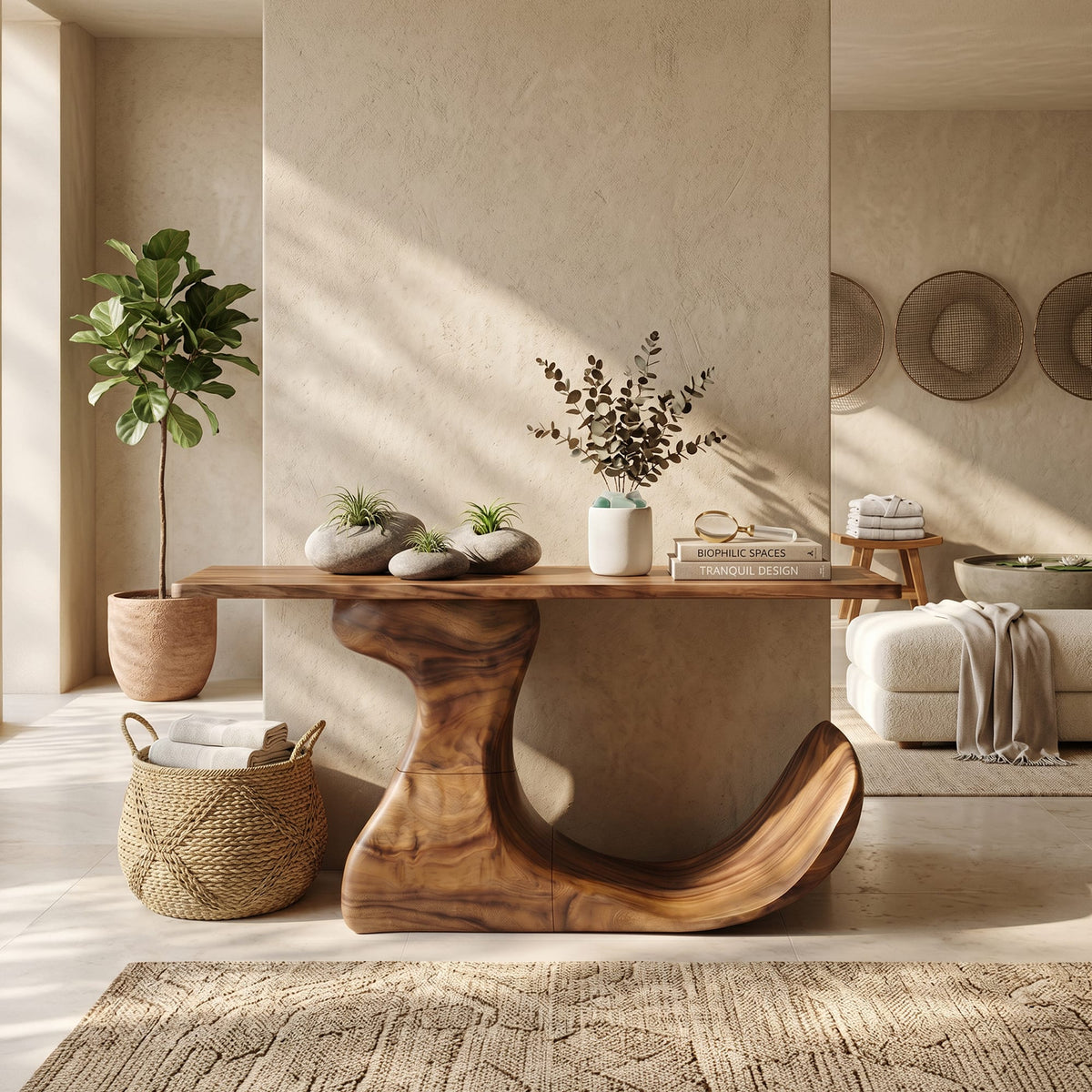 Mid Century Organic Edge Console Table, solid wood, built to order