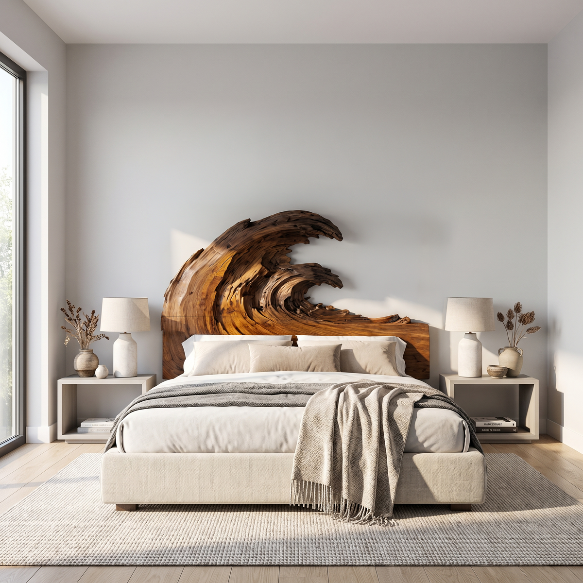 Organic Flowing Grain Headboard Wooden Bed Headboard, solid wood, built to order