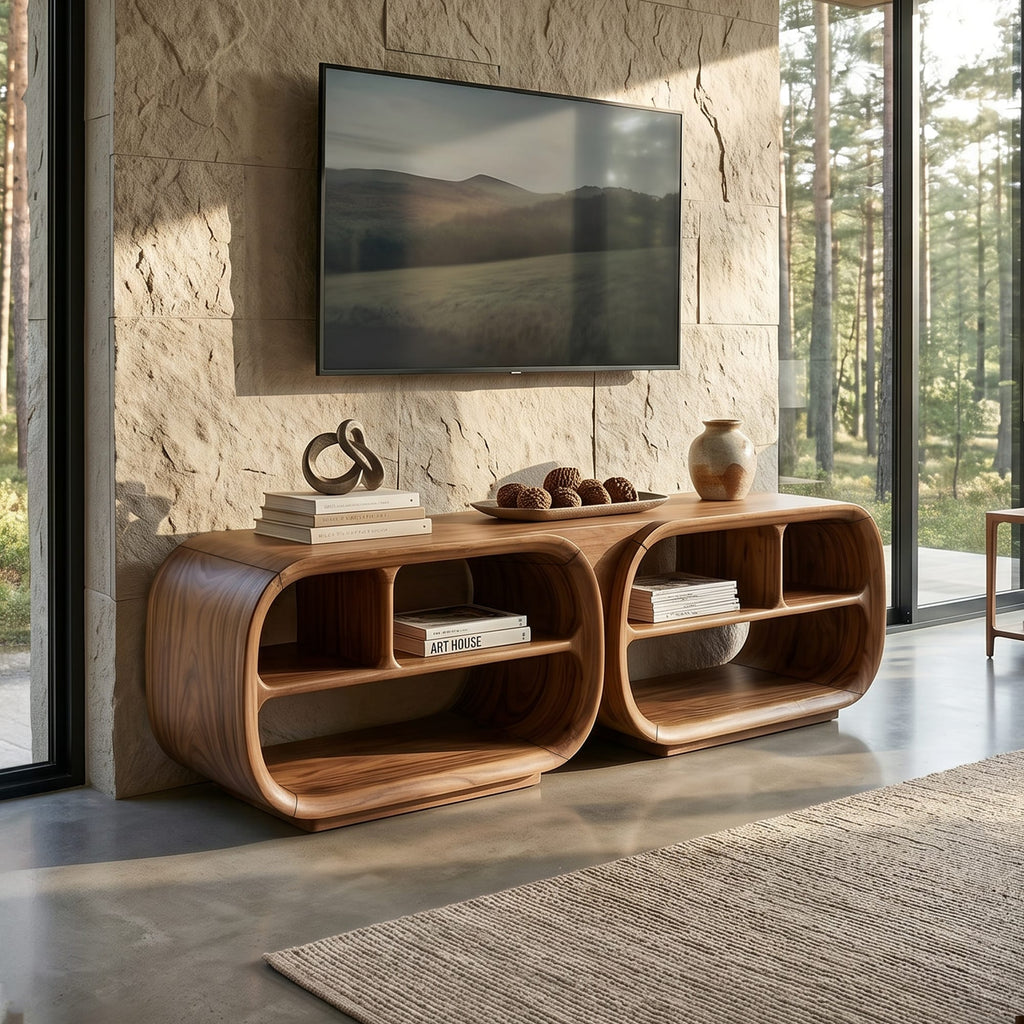 TV Console Architectural Wood Design, solid wood, built to order