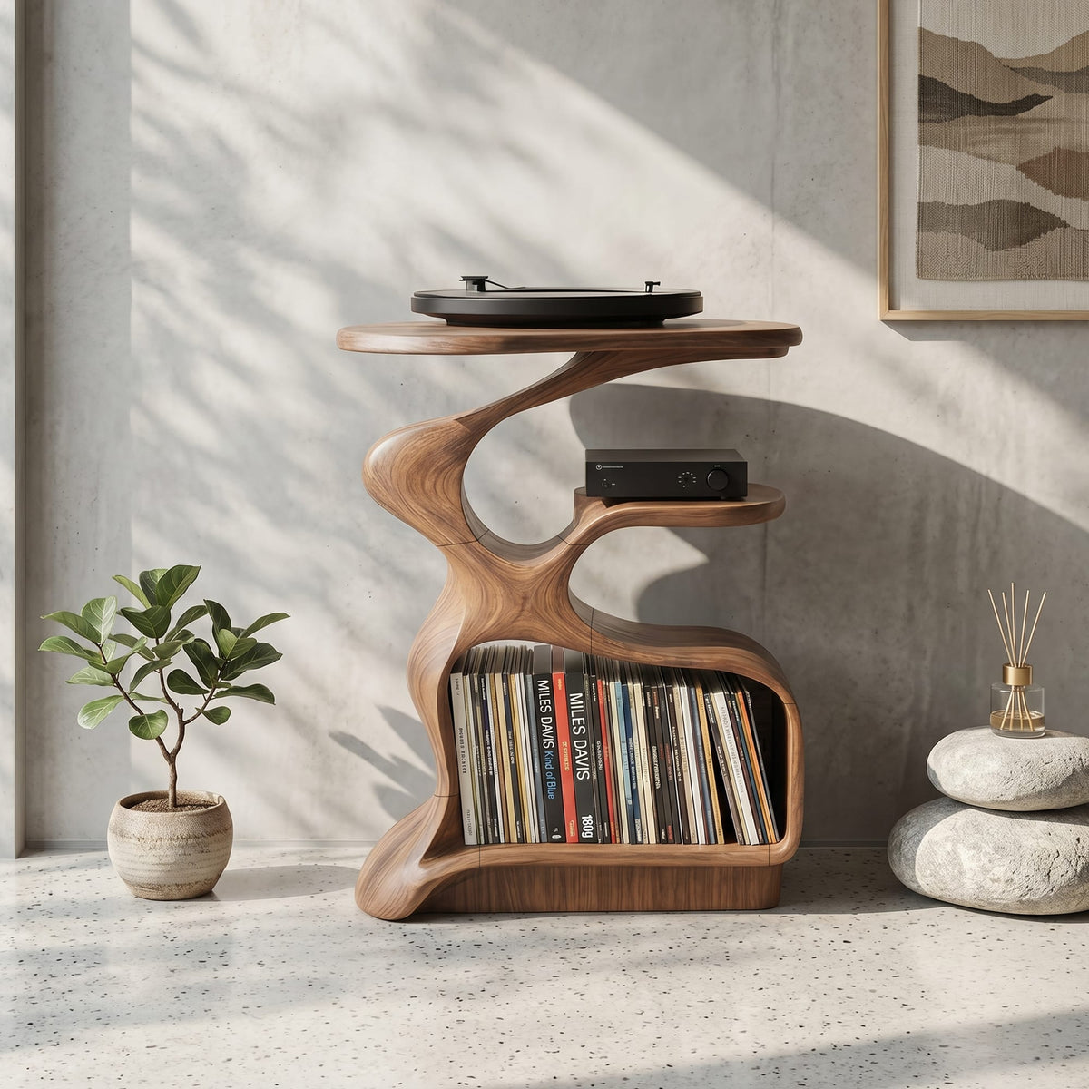 Mid Century Wooden Media Stand Stylish Living Room, solid wood, built to order