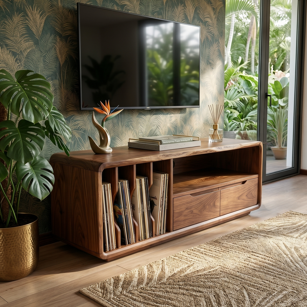 TV Cabinet Organic Curved Form, solid wood, built to order