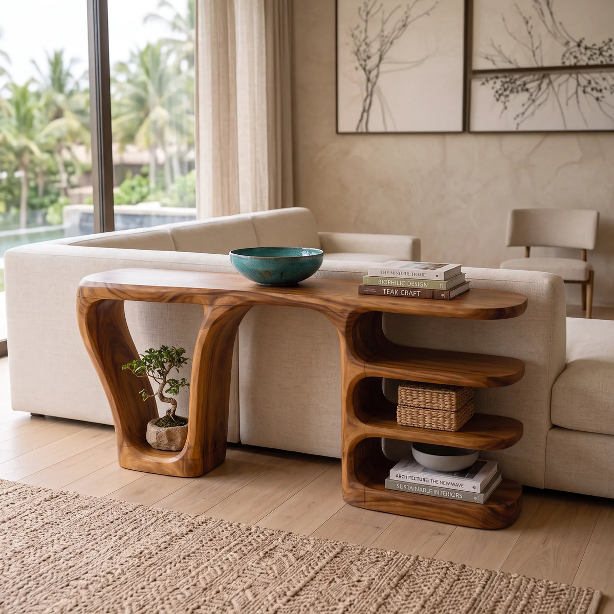 Minimalist Layered Console Table, solid wood, built to order