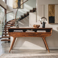 Mid Century Curved Console Table with Drawers, solid wood, built to order