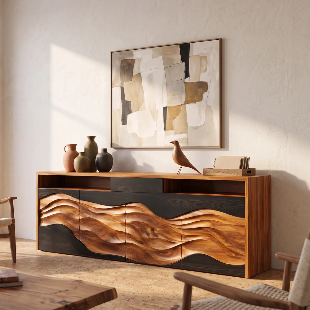 Wave Carved Buffet Dining Room, solid wood, built to order