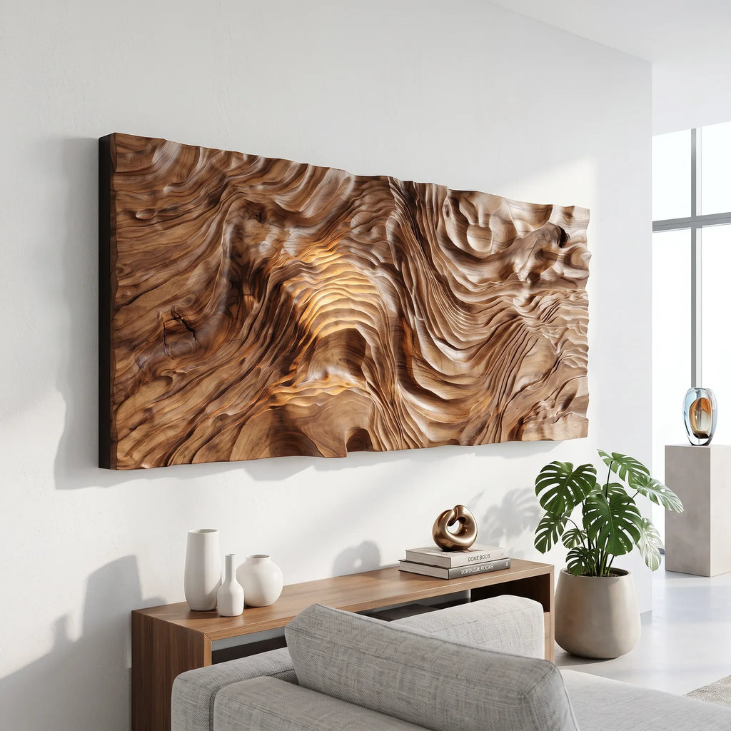 Organic Sculptural Wood Wall Art for Foyer, solid wood, built to order