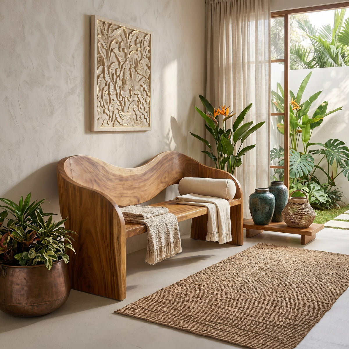 Contemporary Accent Bench Residence, solid wood, built to order