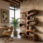 Contemporary Wooden Bookshelf with Sculptural Form for Living Room, solid wood bookcase