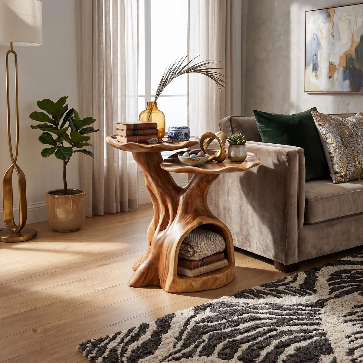 Contemporary Dual Tier Side Table Designer Residence, solid wood, built to order
