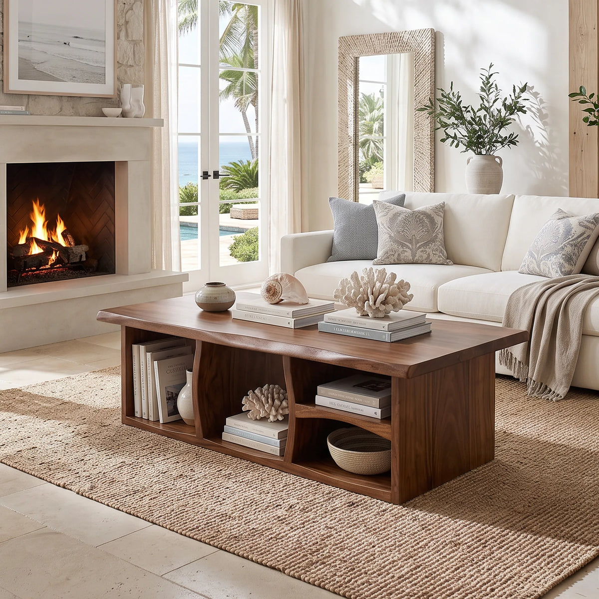 Organic Modern Storage Coffee Table Beach House, solid wood, built to order