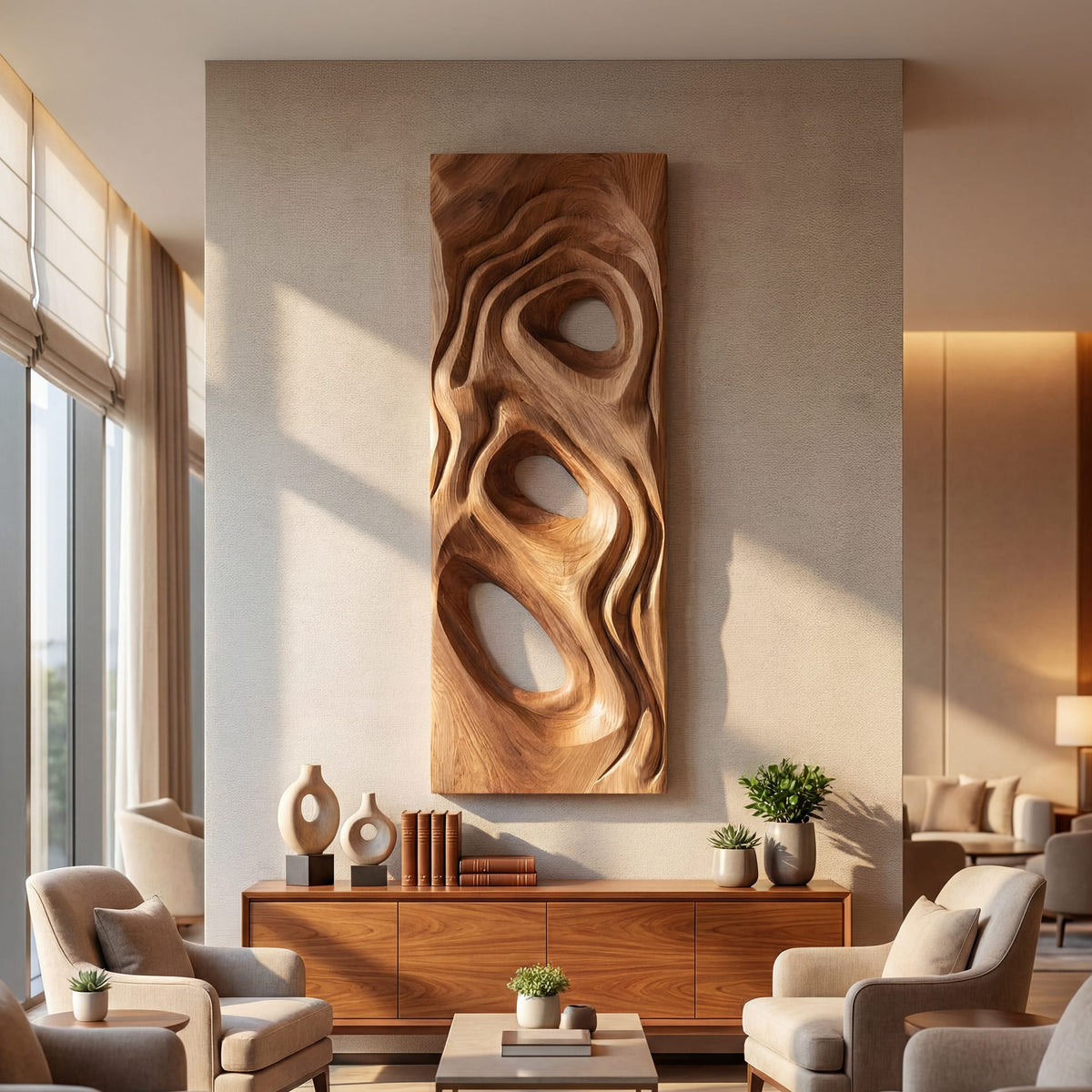 Mid Century Fluid Wall Art Panel, solid wood, built to order