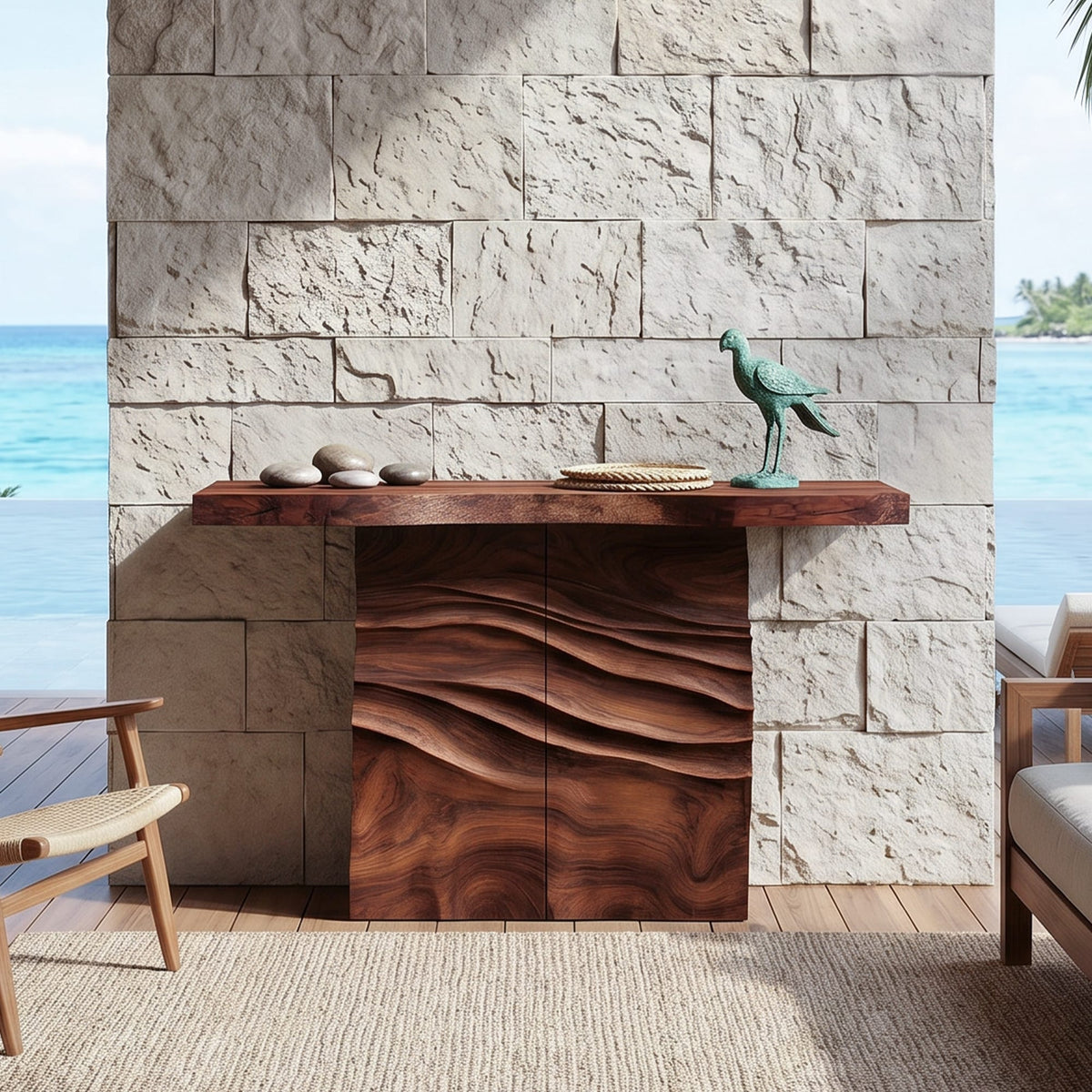 Contemporary Carved Entry Table, solid wood, built to order