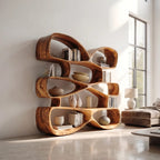 Contemporary Biomorphic Bookshelf in Fluid Design, solid wood, built to order