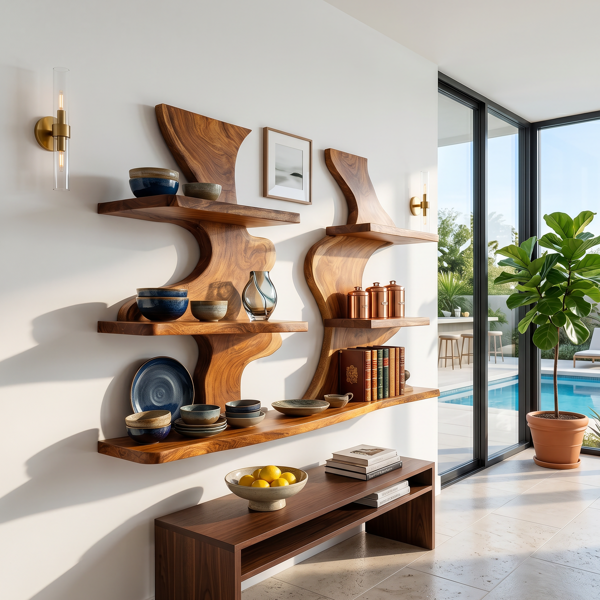 Organic Modern Decorative Wall Shelves, solid wood, built to order