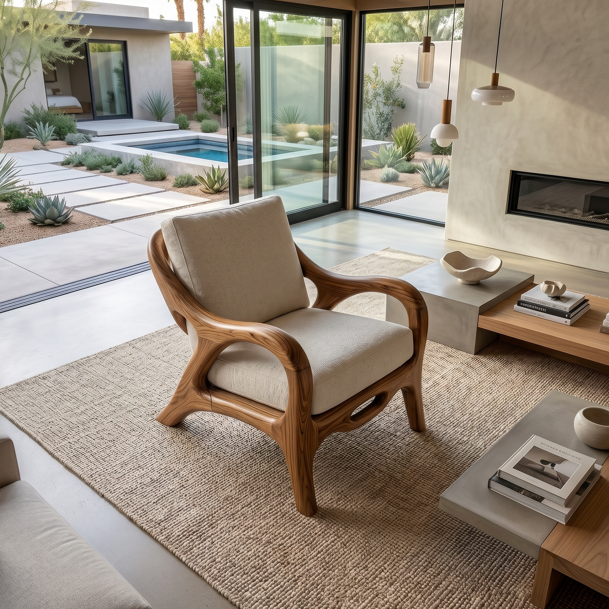 Organic Modern Sculptural Lounge Chair Living Room, solid wood, built to order