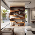 Modern Curved Bookshelf with Flowing Design, solid wood, built to order