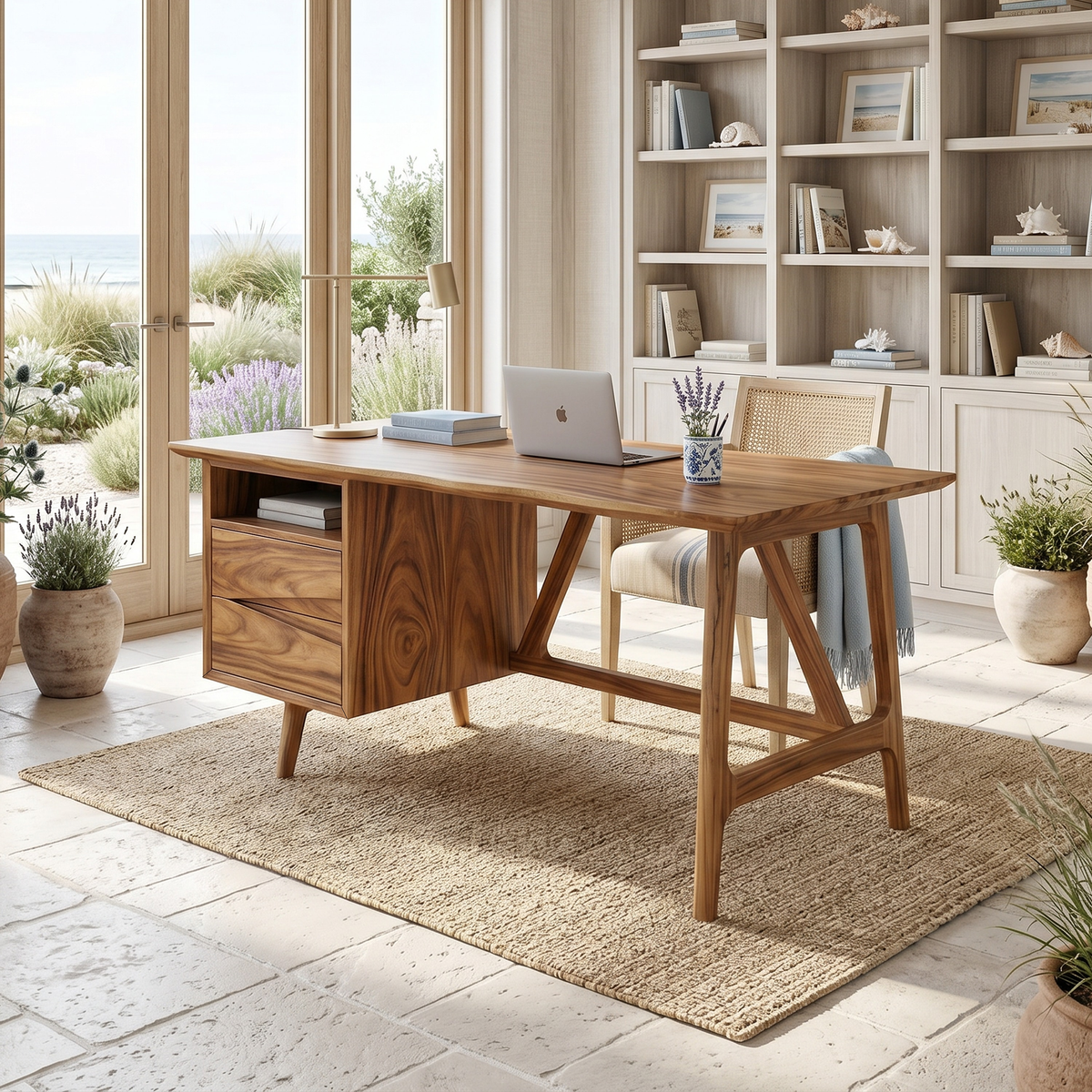 Live Edge Executive Desk Coastal Workspace, solid wood, built to order