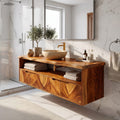 Mediterranean Floating Bathroom Cabinet Villa Bathroom, solid wood, built to order