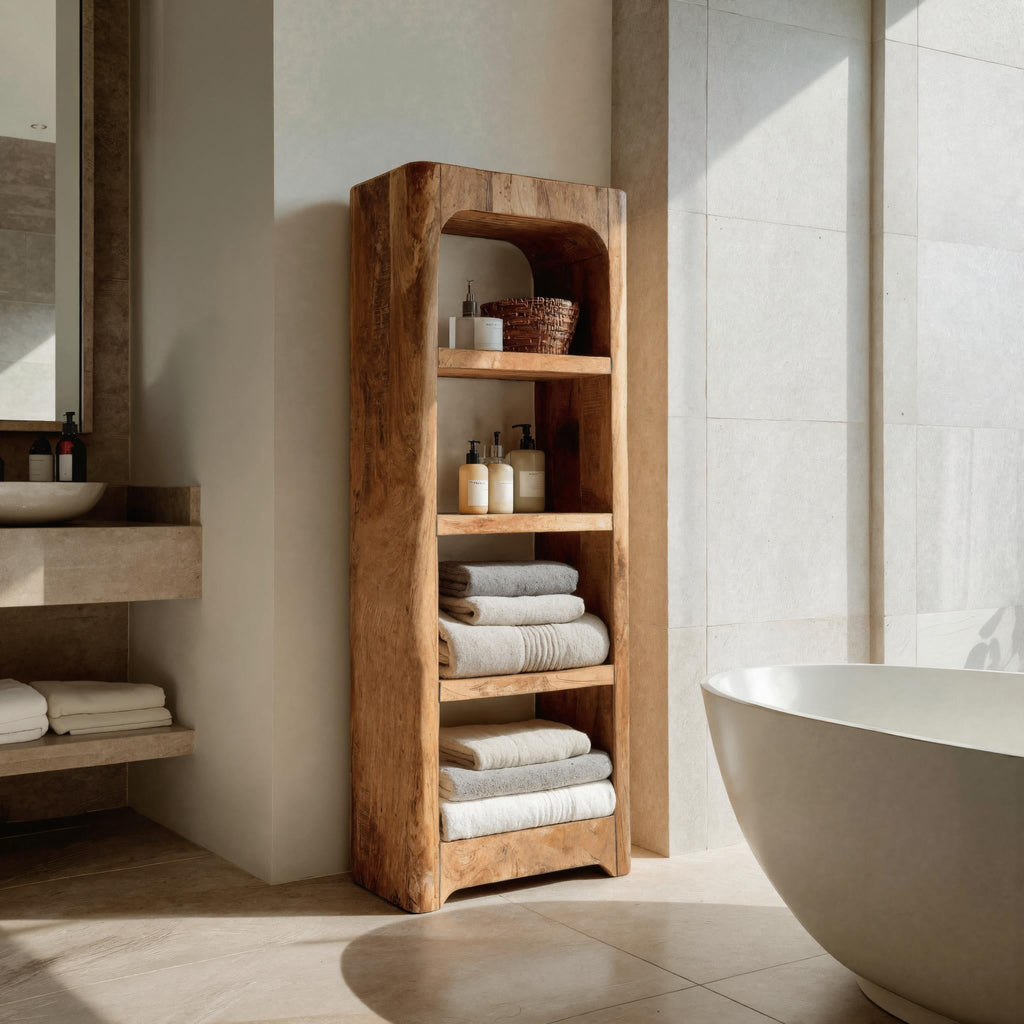 Handcrafted Bathroom Shelf with Four Tiers, solid wood, built to order