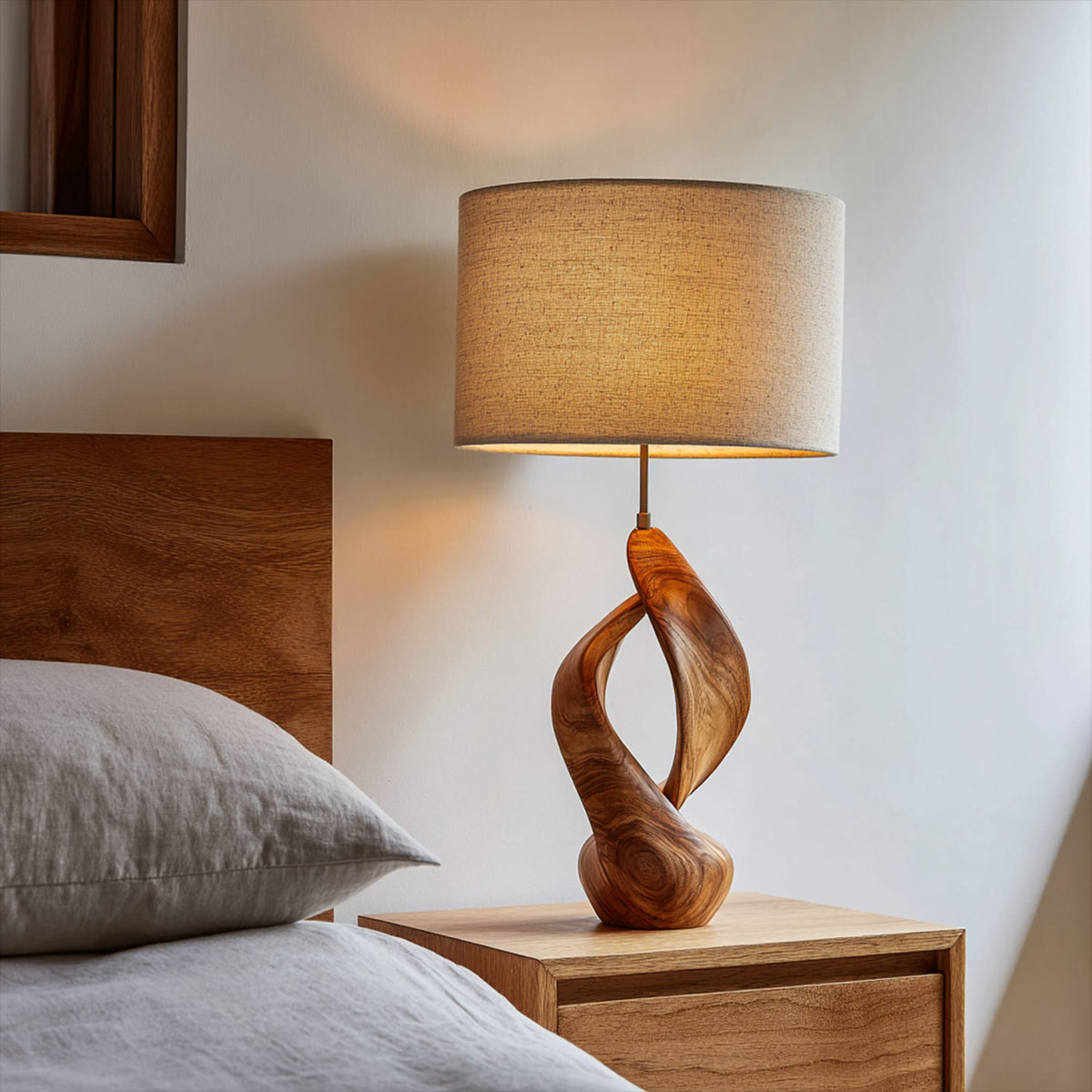 Boho Accent Table Lamp Bedroom Living Room Corner Space, solid wood, built to order