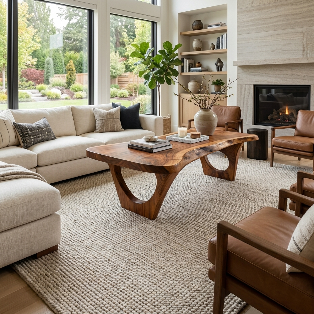 Contemporary Coffee Table Live Edge Design, solid wood, built to order