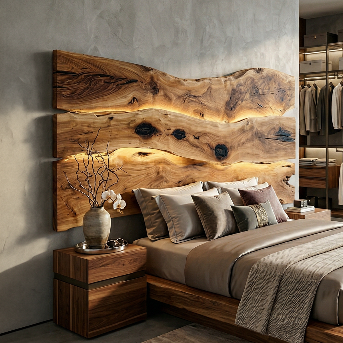 Modern Live Edge Headboard, solid wood, built to order