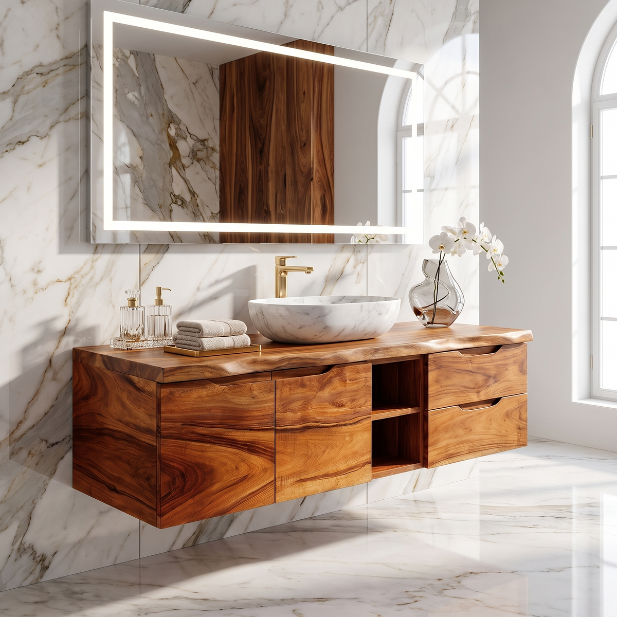 Organic Modern Washstand Bathroom Interior, solid wood, built to order