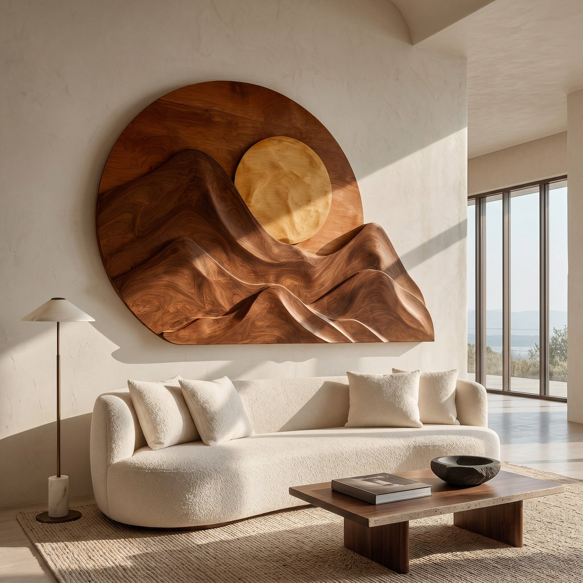 Handcrafted Mountain Sun Wall Art, solid wood, built to order