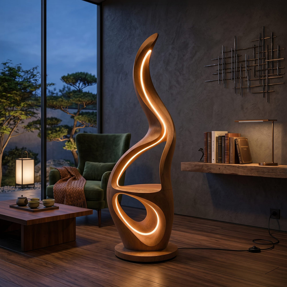 Contemporary Ring Lamp with Table, solid wood, built to order