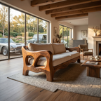 Architectural Sculptural Sofa Family Room, solid wood, built to order