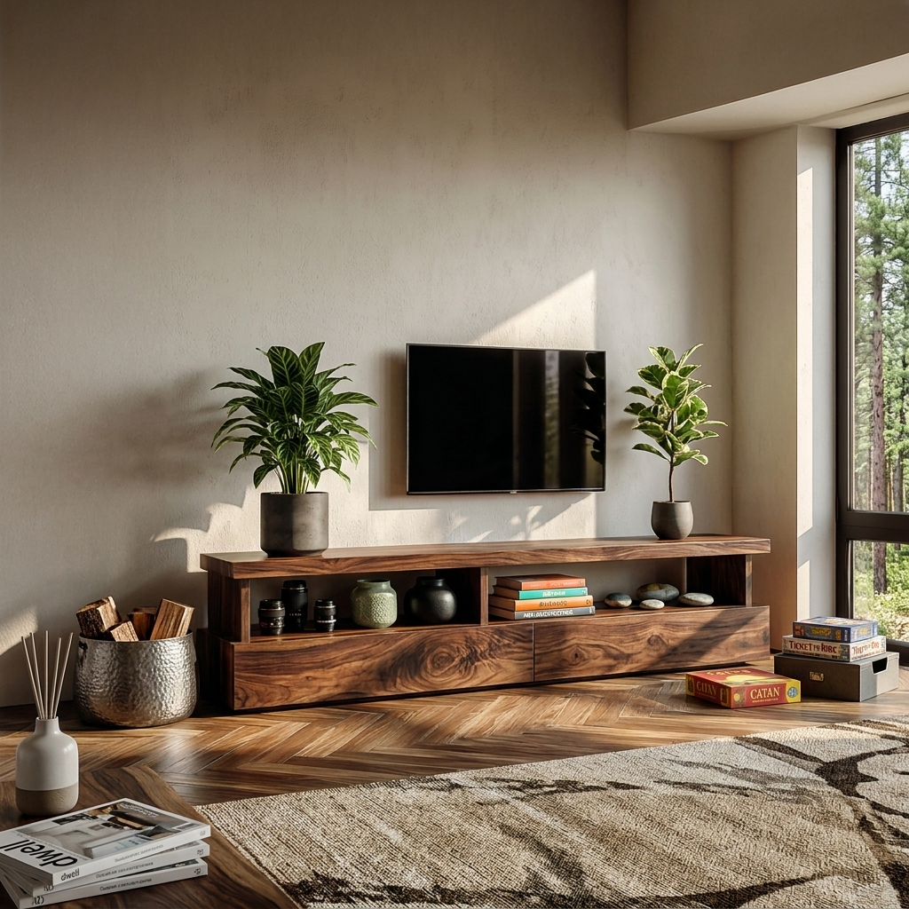 Minimalist TV Stand with Functional Design, solid wood, built to order
