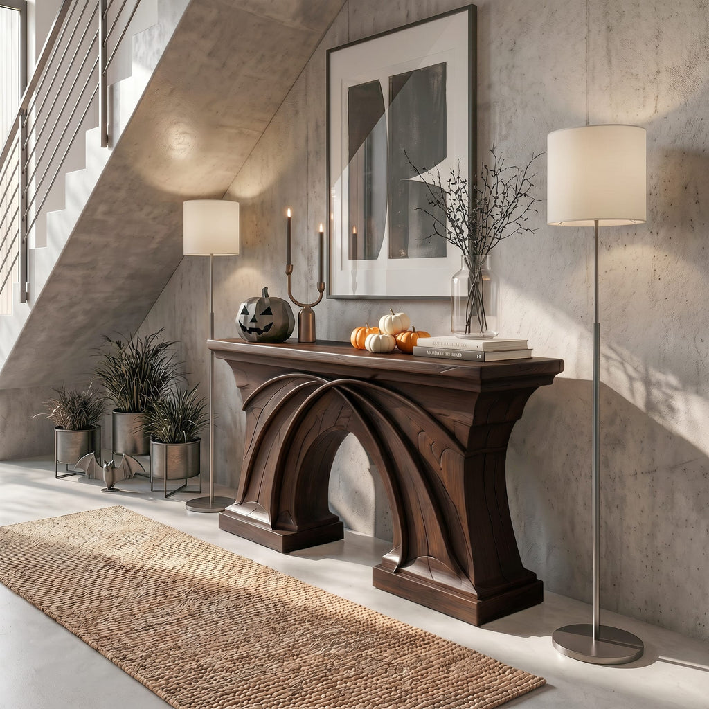 Rustic Console Table Flowing Sculptural Design, solid wood, built to order