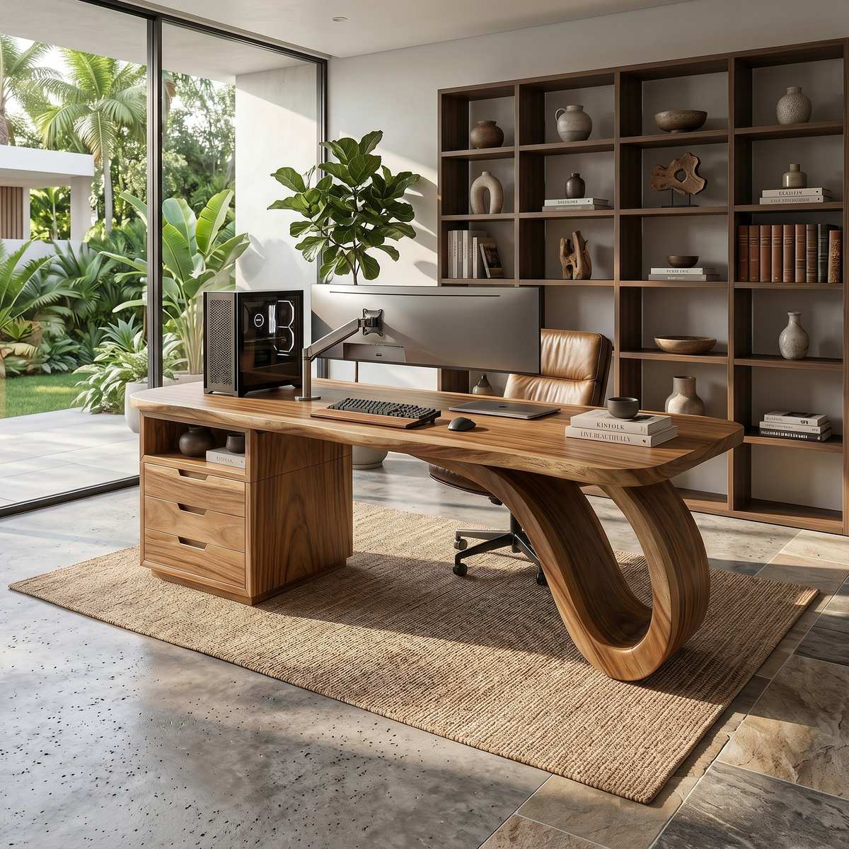 Organic Sculptural Executive Desk Workspace, solid wood, built to order