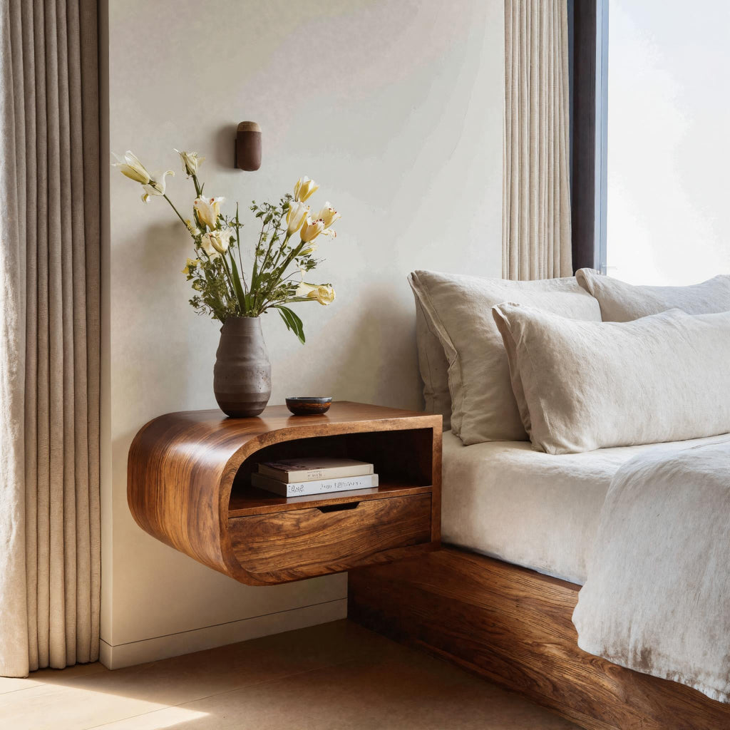 Minimalist Floating Nightstand with Storage, solid wood, built to order