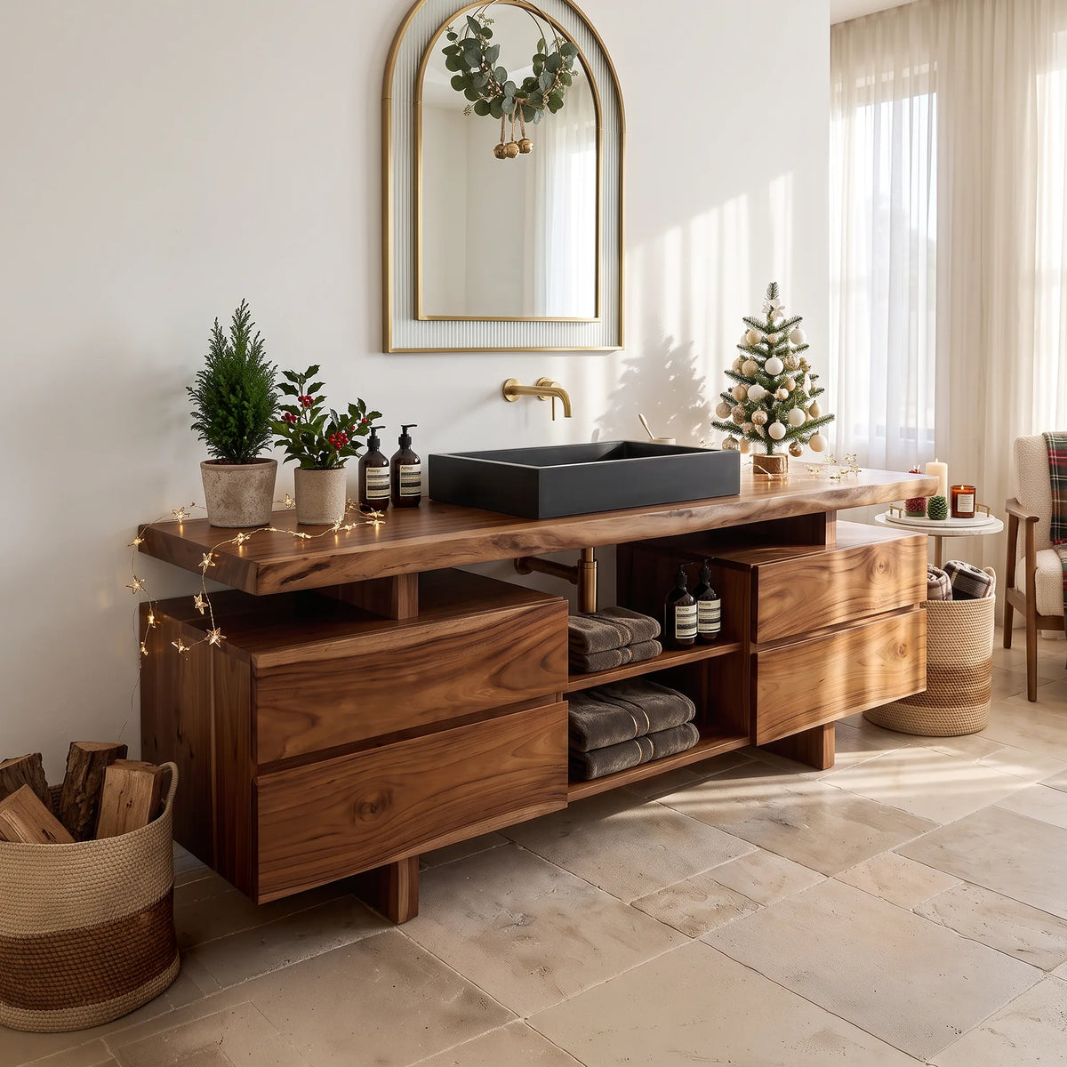 Rustic Storage Bathroom Vanity Lake House, solid wood, built to order