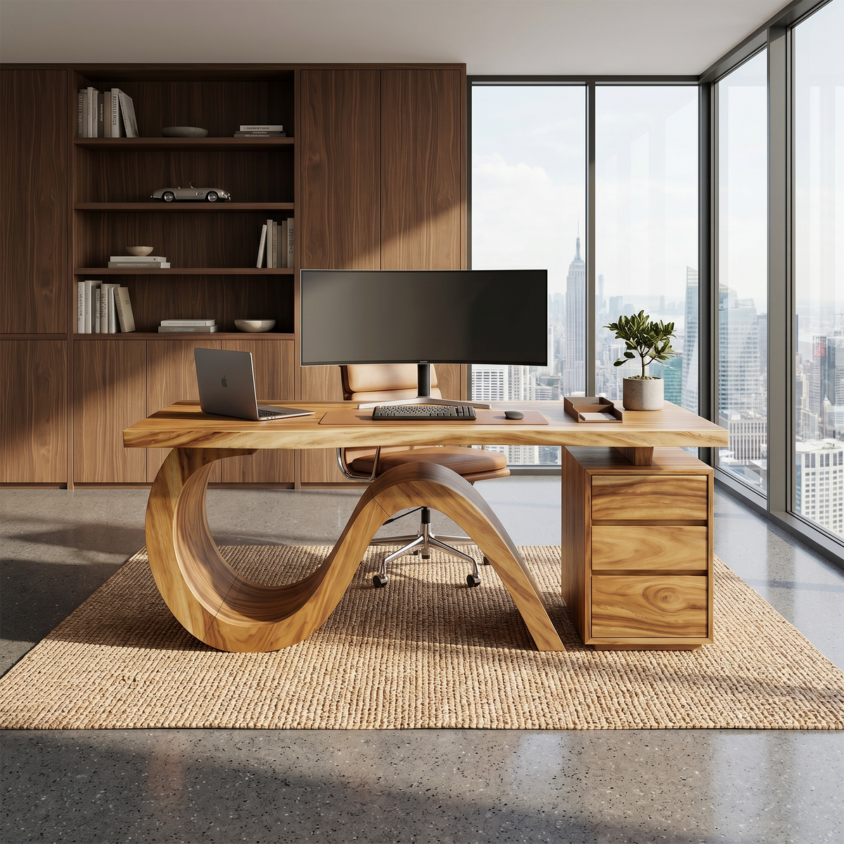 Organic Live Edge Executive Desk City Office, solid wood, built to order