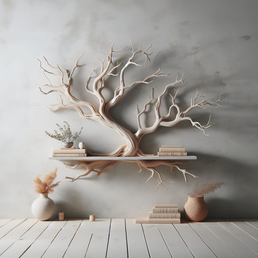 Tree Branch Floating Shelf Driftwood Mini Bookcase, solid wood, built to order
