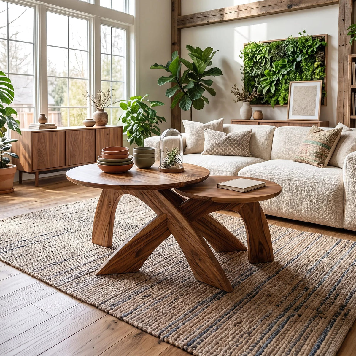 Mid Century Round Coffee Table Biophilic Living Room, solid wood, built to order
