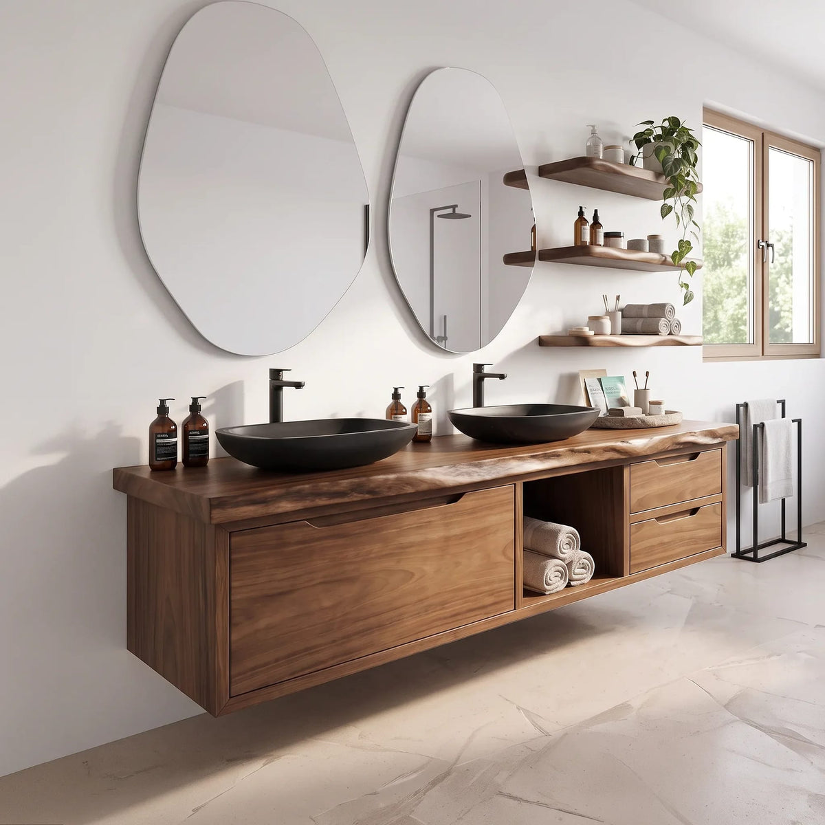 Contemporary Double Sink Bathroom Vanity Ensuite, solid wood, built to order