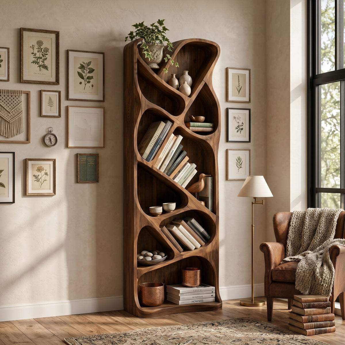 Mid Century Open Bookcase, solid wood, built to order