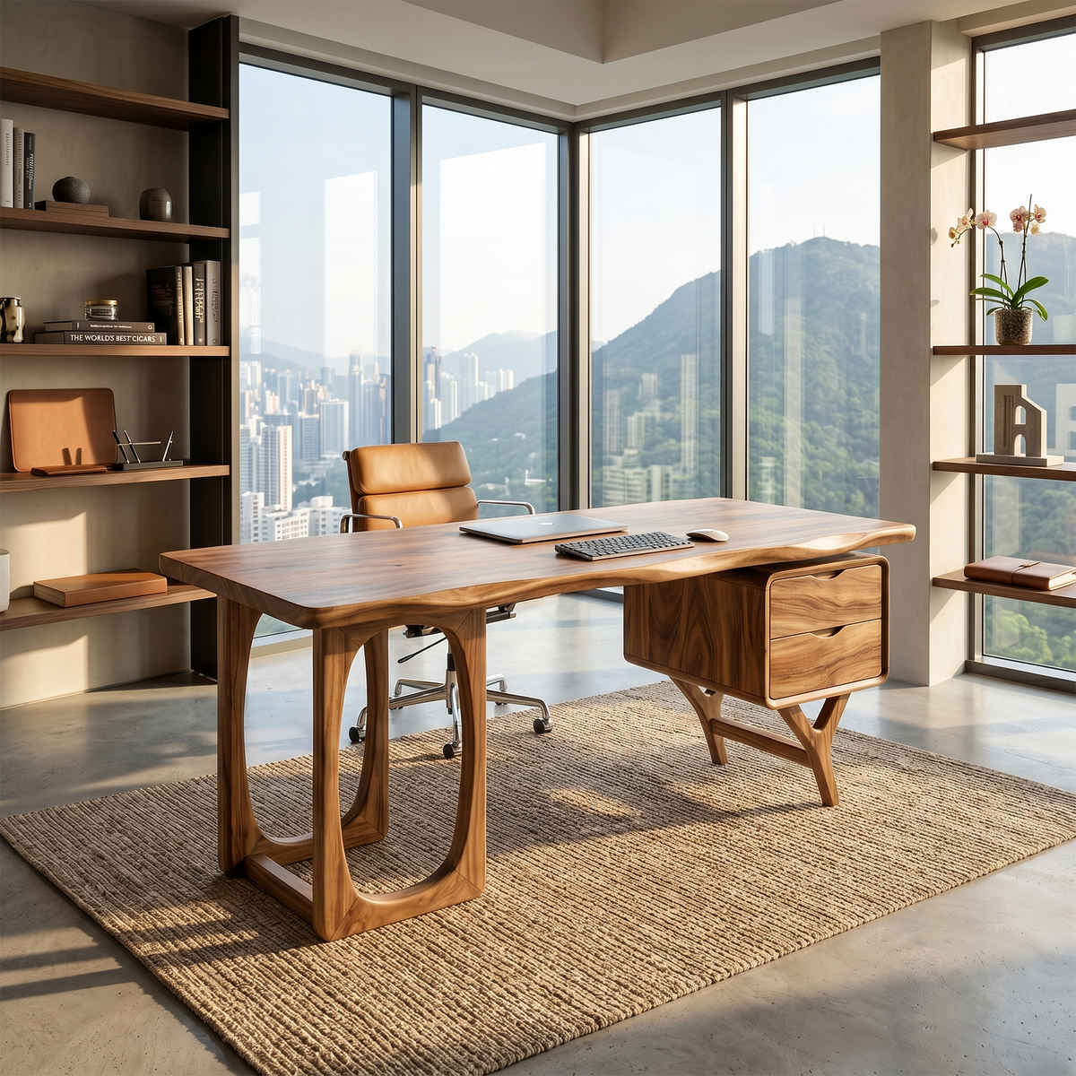 Organic Dual Pedestal Executive Desk Office, solid wood, built to order