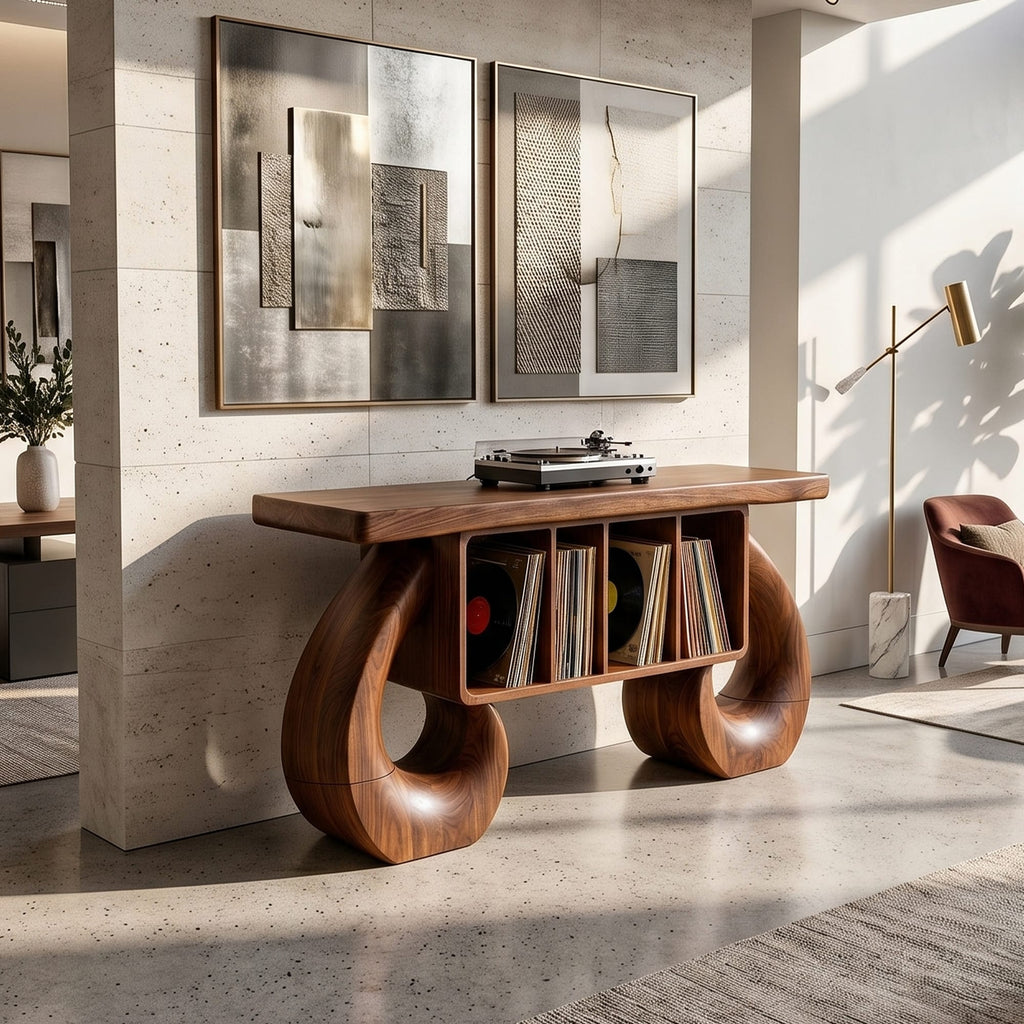 Sculptural Solid Record Stand