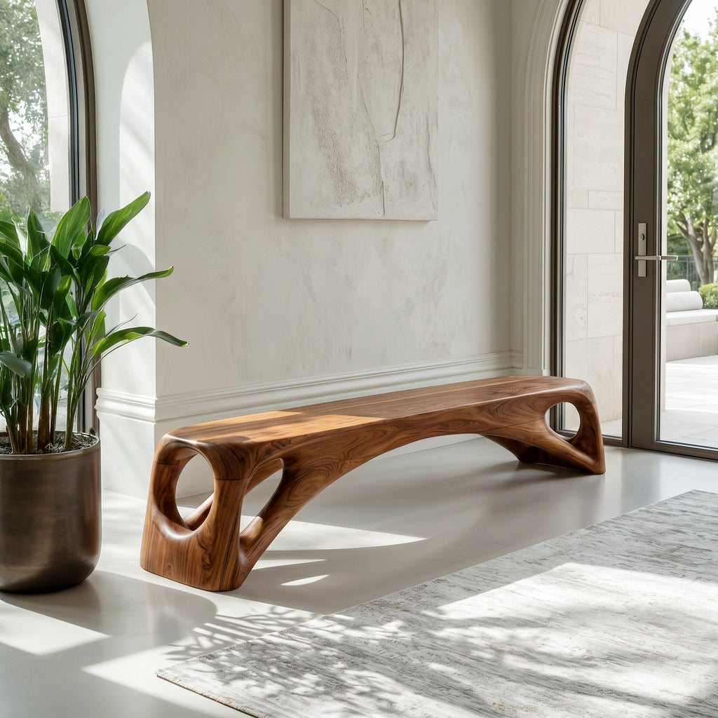 Organic Wooden Bench Hollow Design, solid wood, built to order