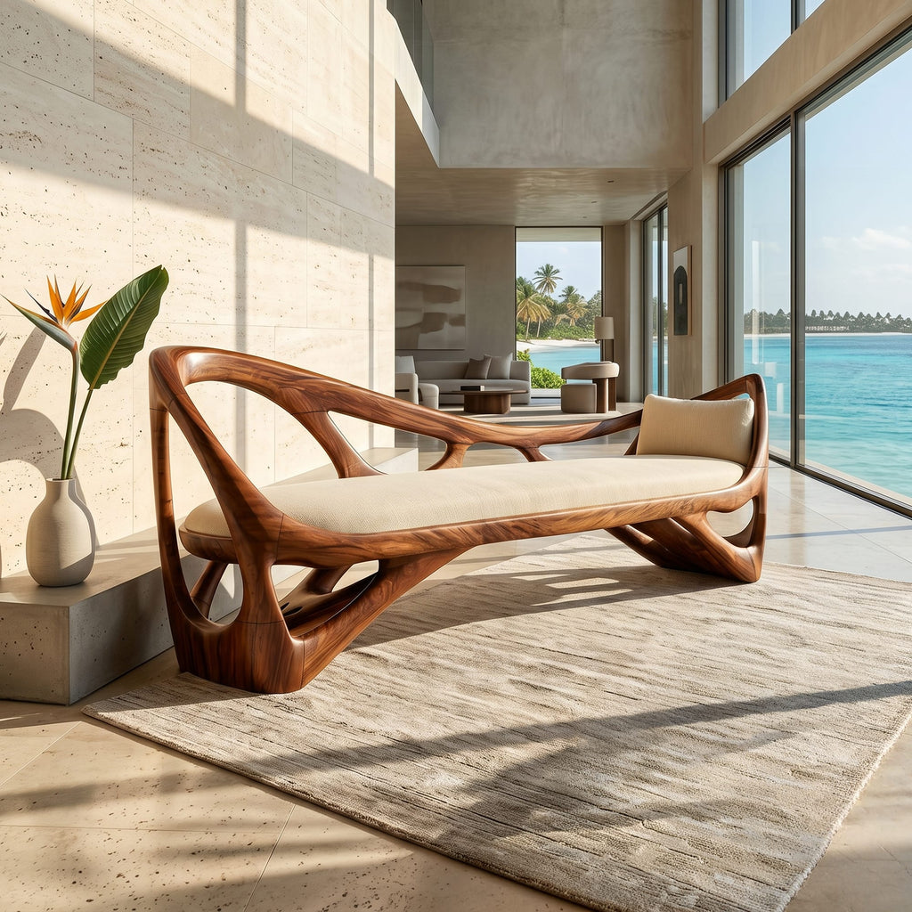 Contemporary Bench Family Room, solid wood, built to order