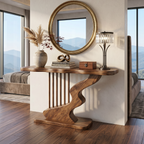Bohemian Curved Base Console Table Cozy Entryway, solid wood, built to order