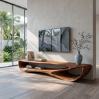 Minimal Curved TV Console, solid wood, built to order