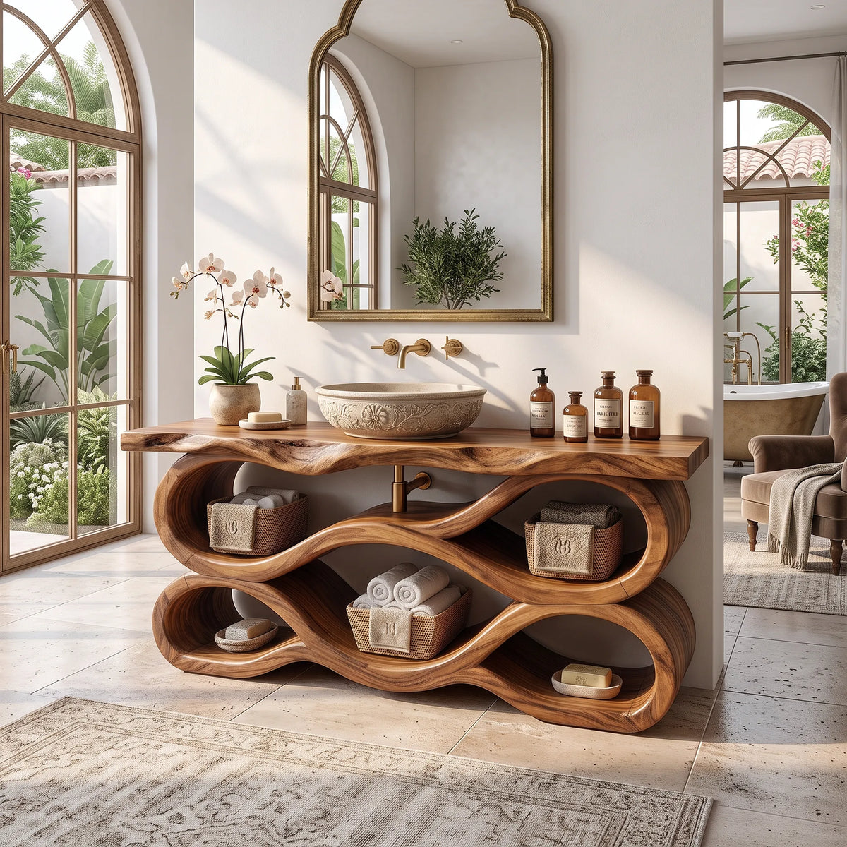 Mediterranean Live Edge Bathroom Vanity Bathroom, solid wood, built to order